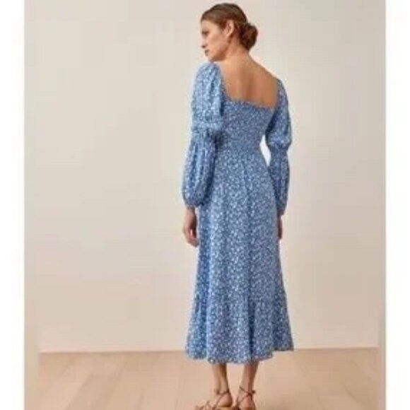 Reformation Blue and White Floral Mica Midi Dress Size 8 - Picture 2 of 5